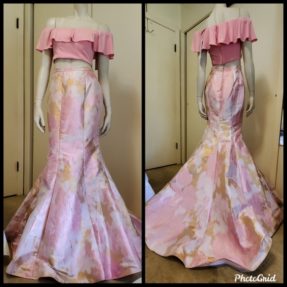 NWT Jovani Two Piece Pink Metallic Mermaid Prom Gown Size 2 - Picture 5 of 16